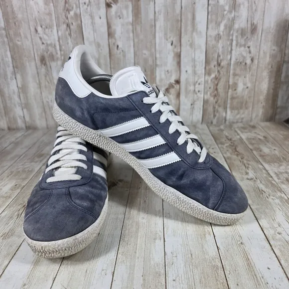 Adidas Gazelle Casual Suede Sneakers Blue White Stripes Mens Size 12