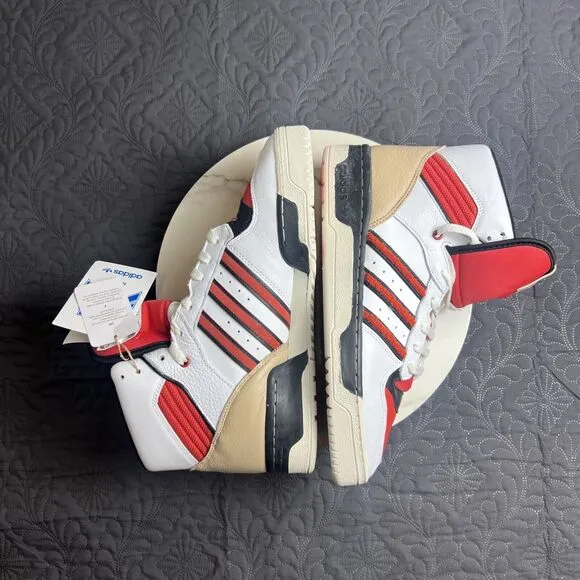 Adidas Originals Rivalry High Mens Leather Basketball Shoes White Red SZ 11.5M