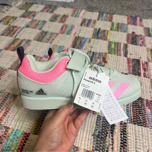 Adidas Powerlift 5 Weightlifting Shoes Green &amp; Pink 7