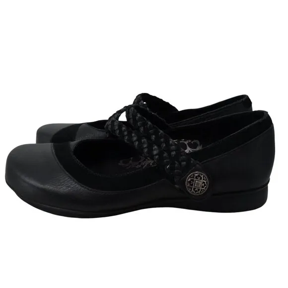 Aetrex Black Leather Suede Comfort Mary Janes Size 39 US 8.5 Braided Wedge
