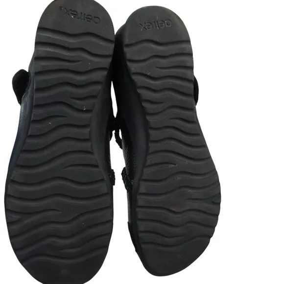 Aetrex Black Leather Suede Comfort Mary Janes Size 39 US 8.5 Braided Wedge
