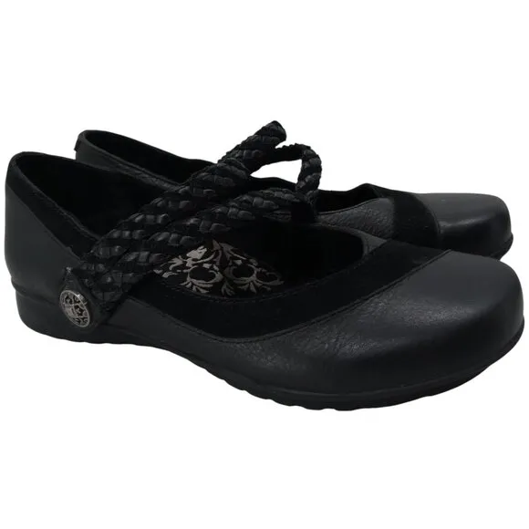 Aetrex Black Leather Suede Comfort Mary Janes Size 39 US 8.5 Braided Wedge