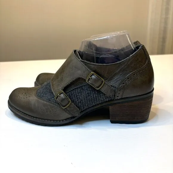 Aetrex Women's Distressed Leather Double Buckle Comfort Shoes Heels‎ US Size 8.5