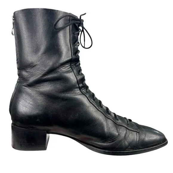 Aeyde Women's Noel Black Leather Lace Up Ankle Boot Size 42 US 11