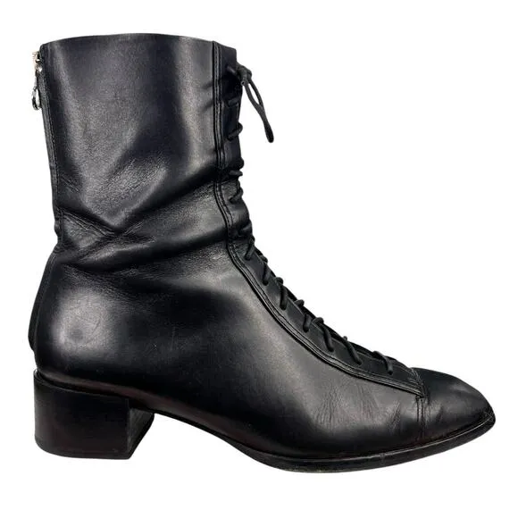 Aeyde Women's Noel Black Leather Lace Up Ankle Boot Size 42 US 11