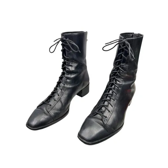 Aeyde Women's Noel Black Leather Lace Up Ankle Boot Size 42 US 11