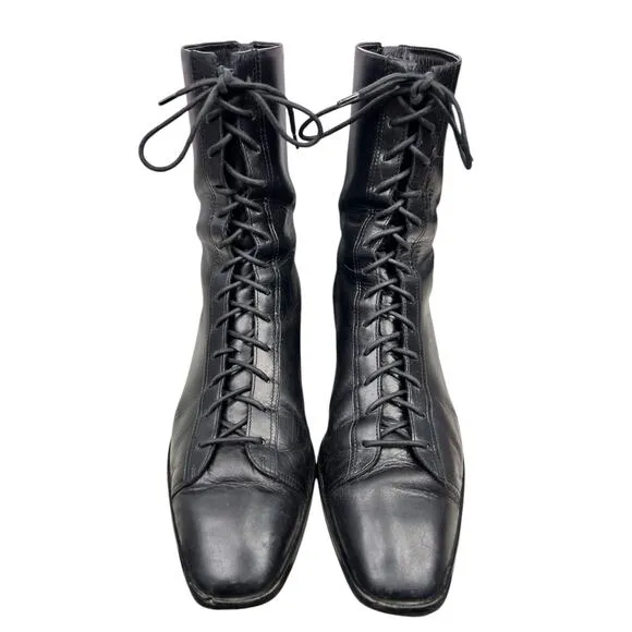 Aeyde Women's Noel Black Leather Lace Up Ankle Boot Size 42 US 11