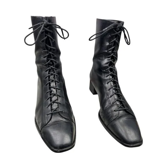 Aeyde Women's Noel Black Leather Lace Up Ankle Boot Size 42 US 11