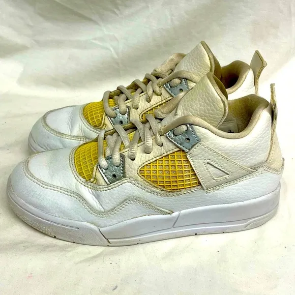 Air Jordan 4 white metallic silver side high top sneakers boys sz 13c