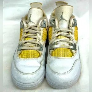 Air Jordan 4 white metallic silver side high top sneakers boys sz 13c