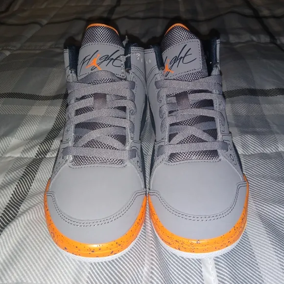 Air Jordan Flight 1 Gray and Orange High-Top Sneakers New Size 1 Youth
