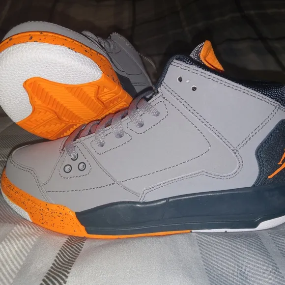 Air Jordan Flight 1 Gray and Orange High-Top Sneakers New Size 1 Youth