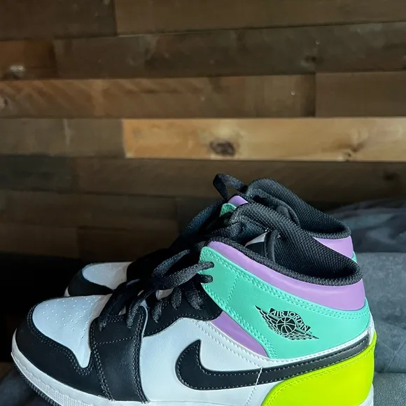 Air Jordan Neon Black and White High-Top Sneakers with Color Blocking Design