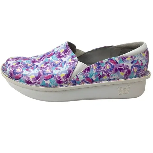 Alegria Debra Purple Floral Deb-829 Size 39 / 9 Clogs Leather Shoes Comfort