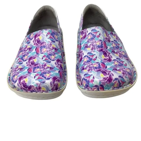 Alegria Debra Purple Floral Deb-829 Size 39 / 9 Clogs Leather Shoes Comfort