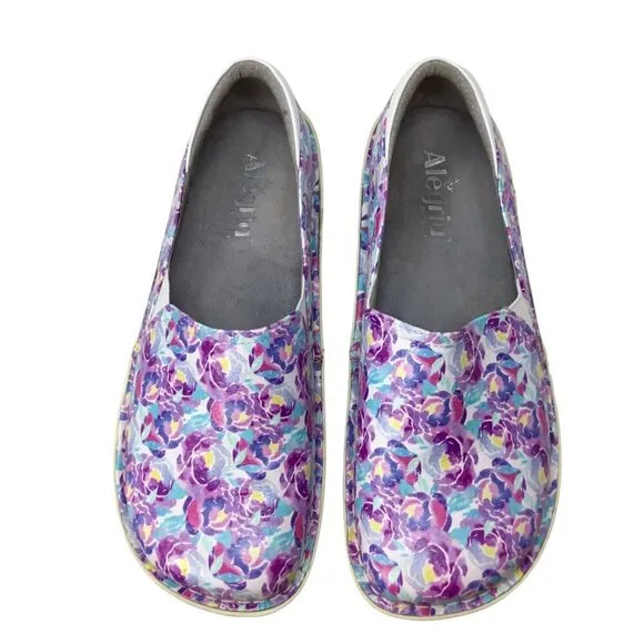 Alegria Debra Purple Floral Deb-829 Size 39 / 9 Clogs Leather Shoes Comfort
