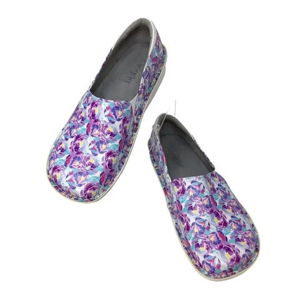 Alegria Debra Purple Floral Deb-829 Size 39 / 9 Clogs Leather Shoes Comfort