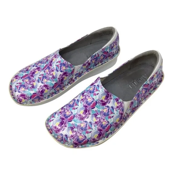 Alegria Debra Purple Floral Deb-829 Size 39 / 9 Clogs Leather Shoes Comfort
