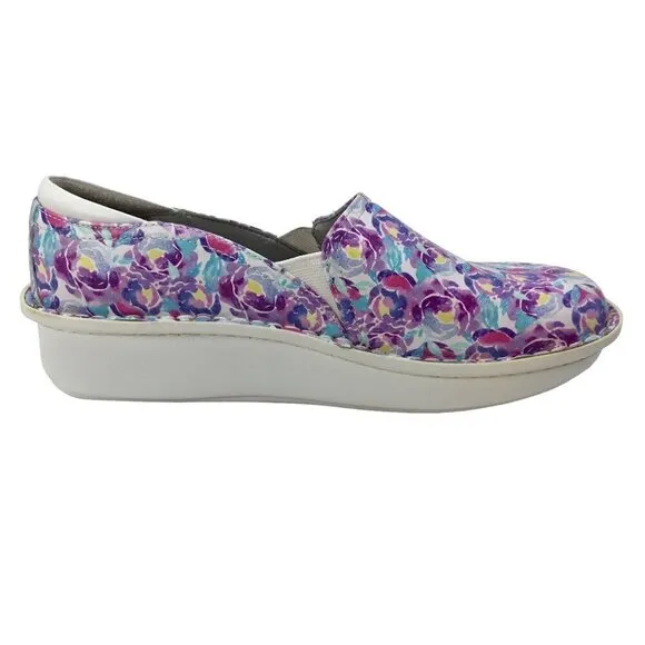 Alegria Debra Purple Floral Deb-829 Size 39 / 9 Clogs Leather Shoes Comfort