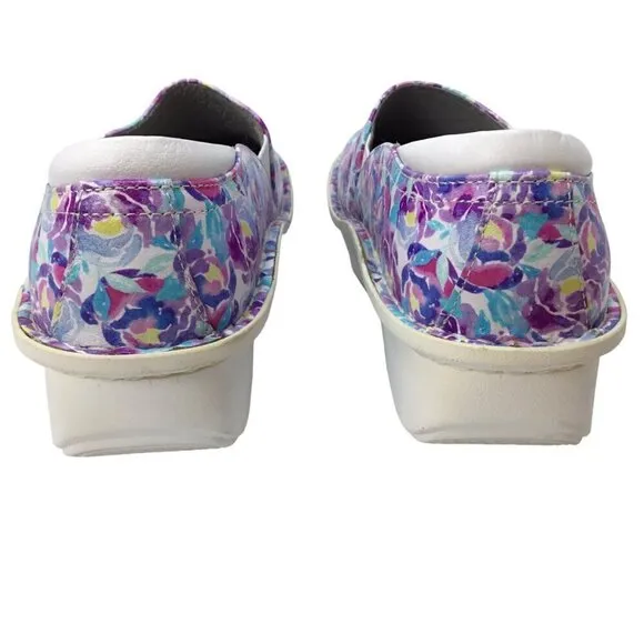 Alegria Debra Purple Floral Deb-829 Size 39 / 9 Clogs Leather Shoes Comfort