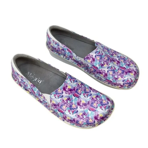 Alegria Debra Purple Floral Deb-829 Size 39 / 9 Clogs Leather Shoes Comfort