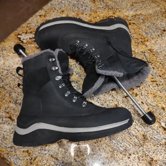 All in Motion Men's Jordan Waterproof Winter Boots Black Sz 11 Leather Faux Fur