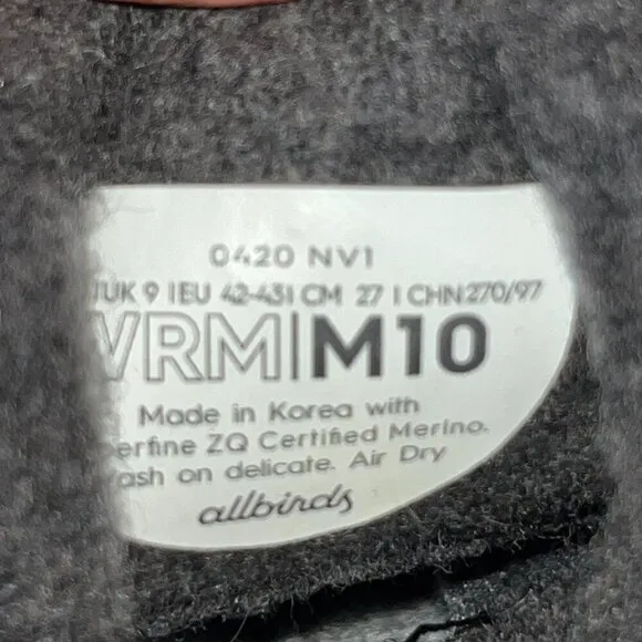 ALLBIRDS Men's Size 10 The Original Merino Wool Runners -Black &amp;  Gray - EUC