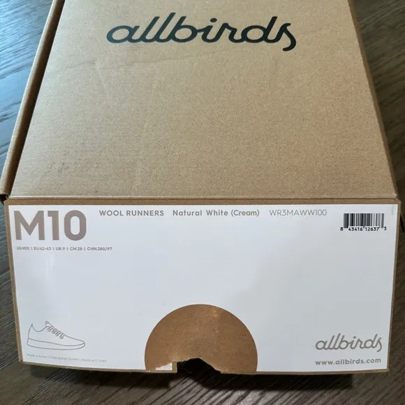 allbirds Men’s Wool Runners Size 10 Natural White (Cream) New in box
