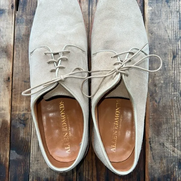 Allen Edmonds USA Vintage Nomad Suede Plain Toe Derby Beige Sz 11B