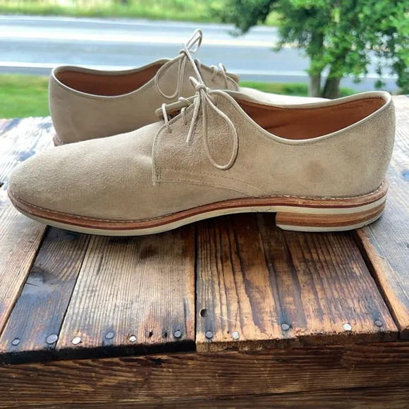 Allen Edmonds USA Vintage Nomad Suede Plain Toe Derby Beige Sz 11B