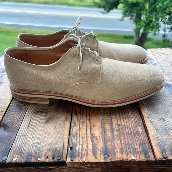 Allen Edmonds USA Vintage Nomad Suede Plain Toe Derby Beige Sz 11B