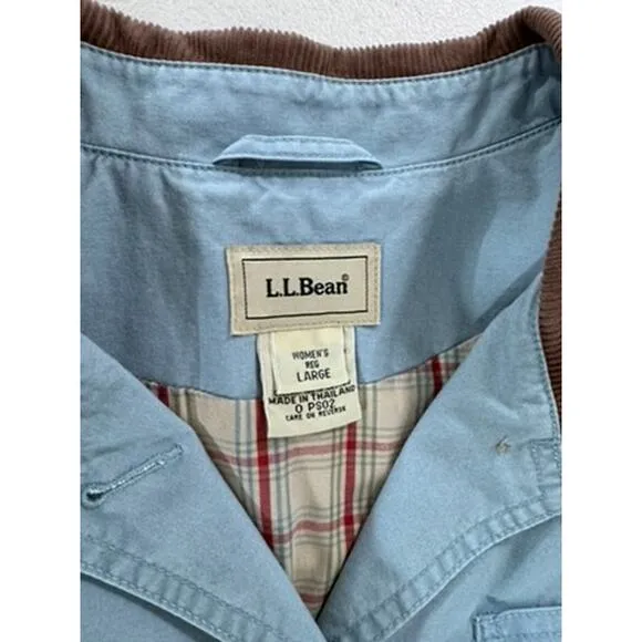 &quot;LL BEAN&quot; Barn, Chore, Field Coat, Womens L, Blue, Canvas,,Corduroy Collar Field