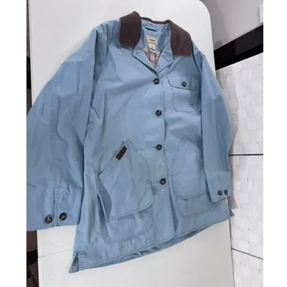 &quot;LL BEAN&quot; Barn, Chore, Field Coat, Womens L, Blue, Canvas,,Corduroy Collar Field
