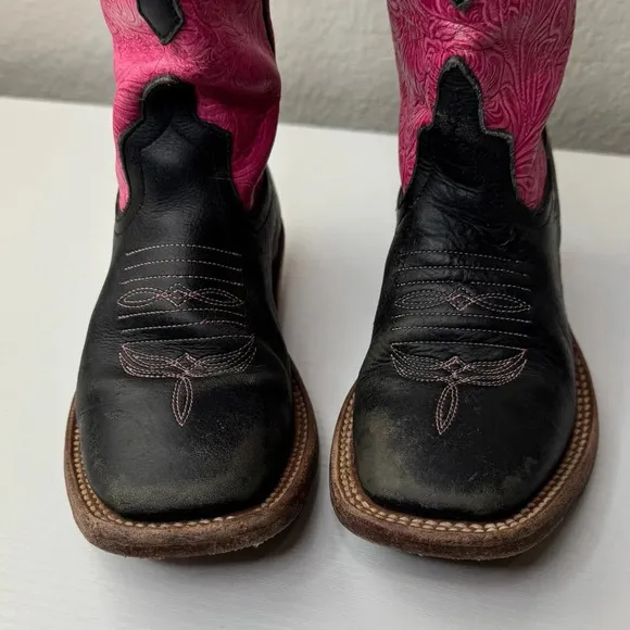 Anderson Bean PINK BLACK CROSS SQUARE TOE Western Cowboy Boots Girls 12