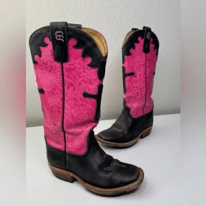 Anderson Bean PINK BLACK CROSS SQUARE TOE Western Cowboy Boots Girls 12