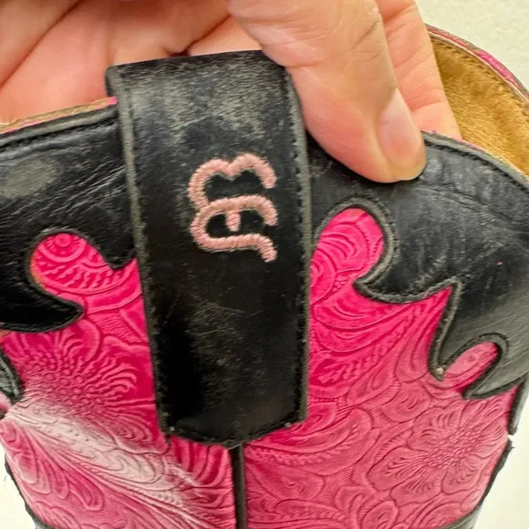 Anderson Bean PINK BLACK CROSS SQUARE TOE Western Cowboy Boots Girls 12
