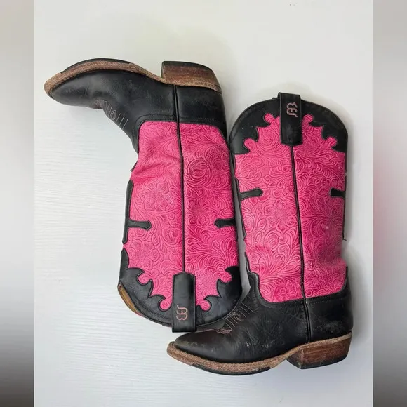 Anderson Bean PINK BLACK CROSS SQUARE TOE Western Cowboy Boots Girls 12