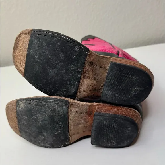 Anderson Bean PINK BLACK CROSS SQUARE TOE Western Cowboy Boots Girls 12