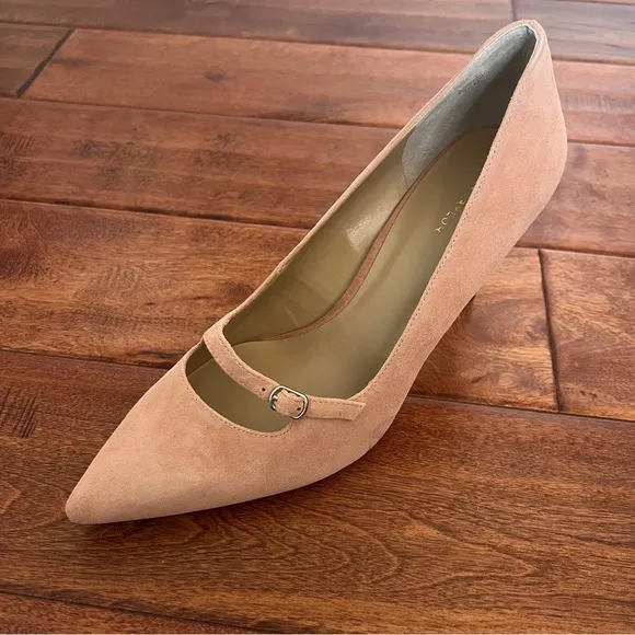 Ann Taylor Mila Mini Buckle Suede Pointed Toe Pumps Paloma Light Pink 9.5