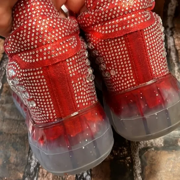 Anthony Wang Dolls Kill Banana-01 Rhinestone Platform Chunky Red Sneakers SZ 10