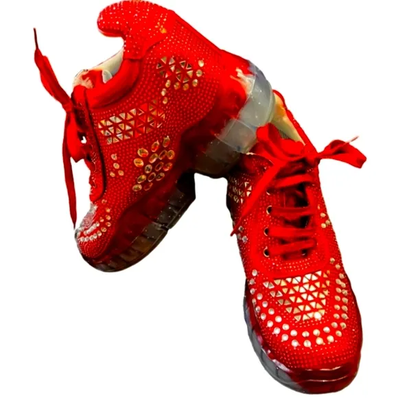 Anthony Wang Dolls Kill Banana-01 Rhinestone Platform Chunky Red Sneakers SZ 10