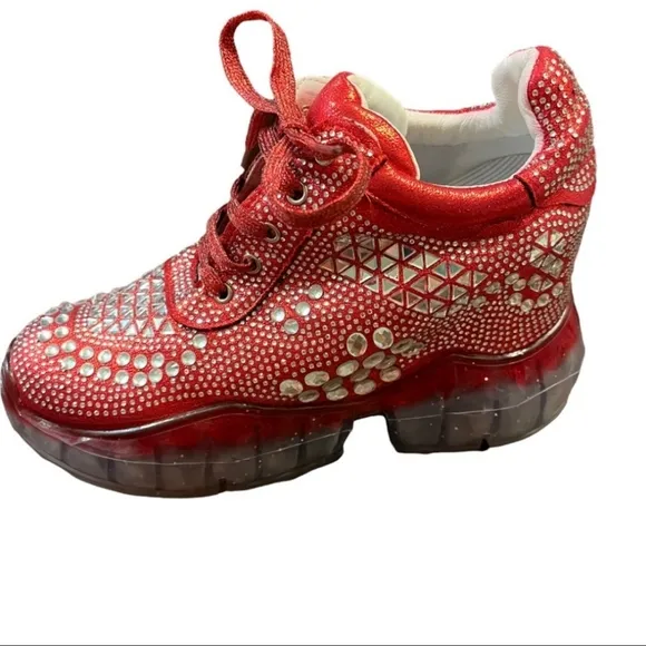 Anthony Wang Dolls Kill Banana-01 Rhinestone Platform Chunky Red Sneakers SZ 10