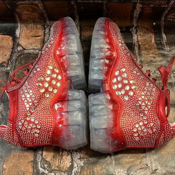 Anthony Wang Dolls Kill Banana-01 Rhinestone Platform Chunky Red Sneakers SZ 10