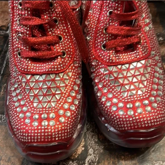 Anthony Wang Dolls Kill Banana-01 Rhinestone Platform Chunky Red Sneakers SZ 10