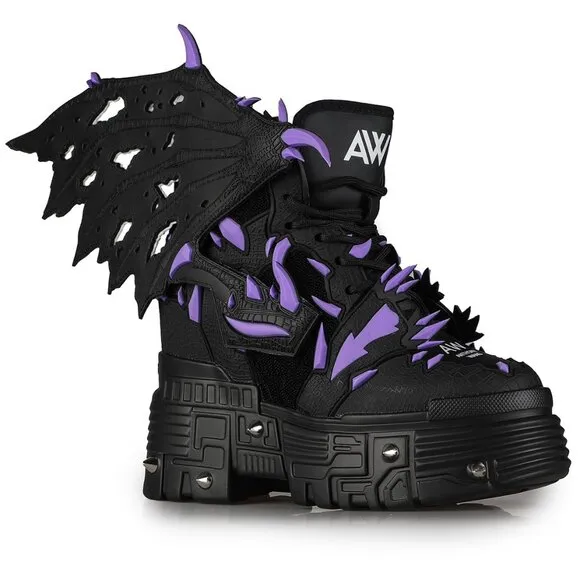 Anthony Wang PURPLE LEMON Dragon Wing Black Platform Sneakers