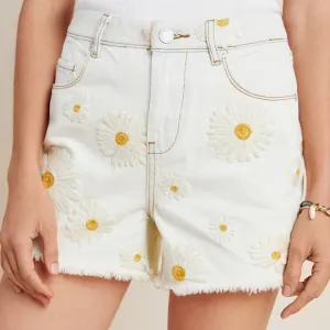 Anthropologie [BLANKNYC] Daisy Ultra High-Rise Embroidered Denim Shorts Size 27