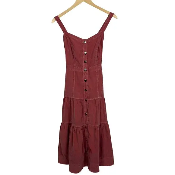 Anthropologie Pilcro Tiered Corduroy Midi Dress Size 2 NWT