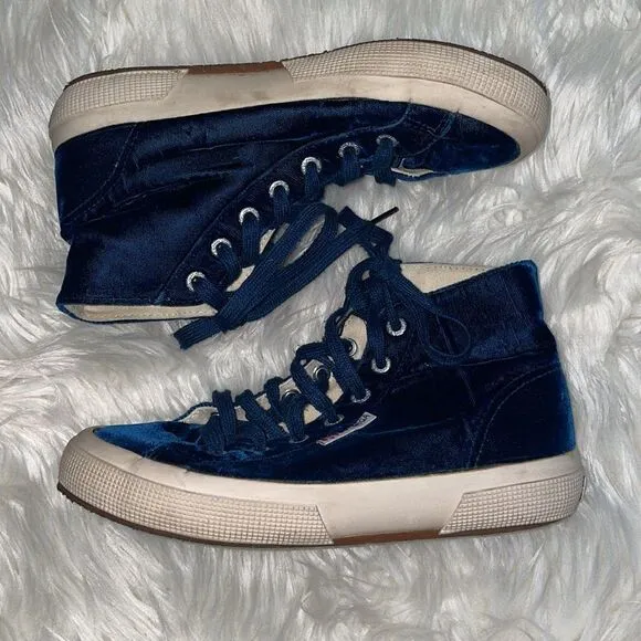 Anthropologie Superga Blue Velvet High Top Sneakers