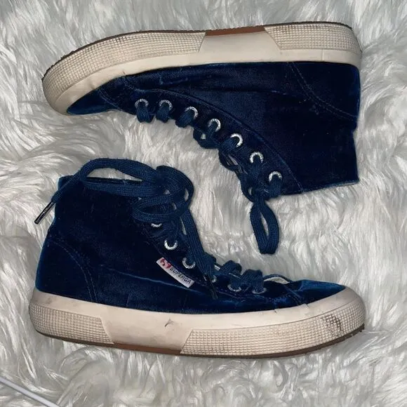 Anthropologie Superga Blue Velvet High Top Sneakers