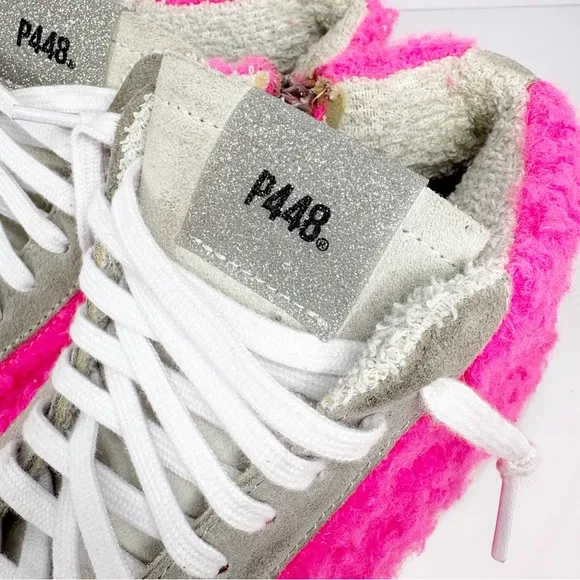 Anthropologie x P448 Skate High Top Sneakers Pink Sherpa Size 37
